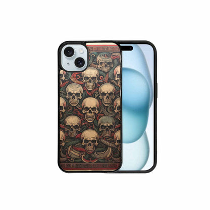 iPhone 15 Plus Case — Traditional Tattoo Style Skulls Entwined With, Custom Made Phone Cover
