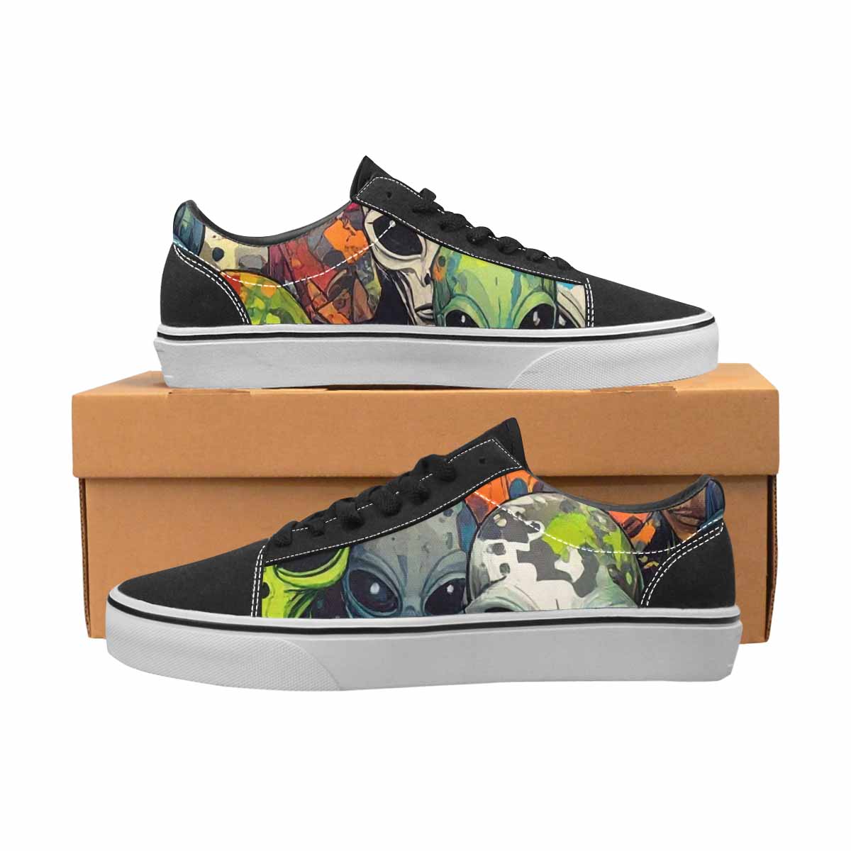WOMEN'S Aliens × Camo Aliens Lace-Up Canvas Vibrant Chaos Custom Sneakers