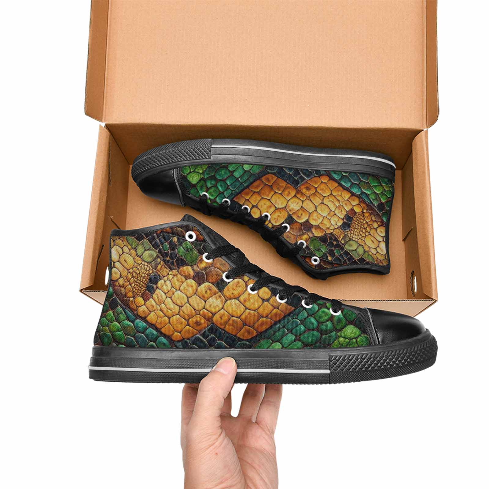 MEN'S Snake Skin Reptile High Top Canvas Neon Fantasy Shoes