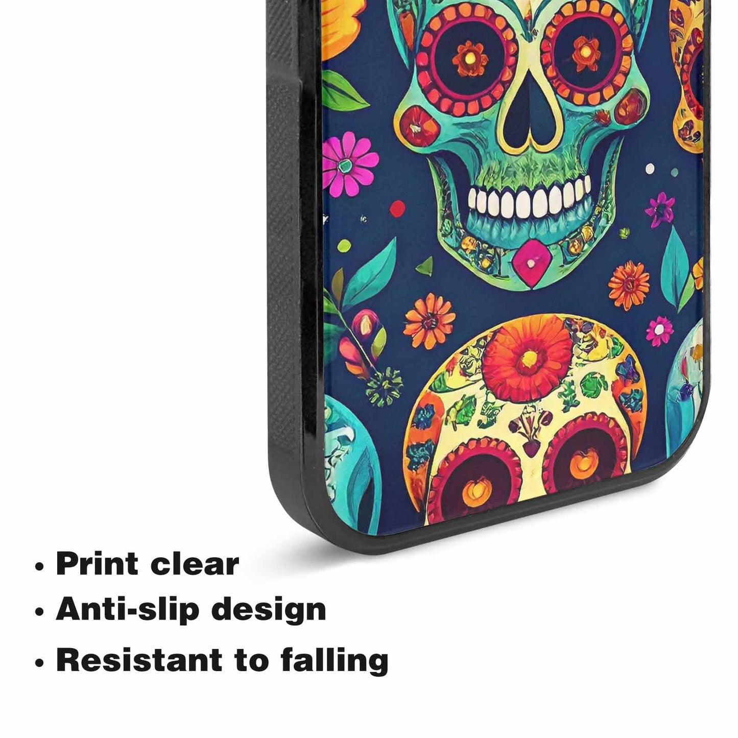 iPhone 15 Plus Case — Rainbow Sugar Skull Weave, Custom Printed Phone Case