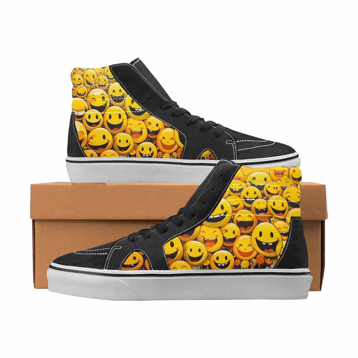 WOMEN'S Smiley Face Yellow High Top Canvas Personalized Y2K Custom Sneakers