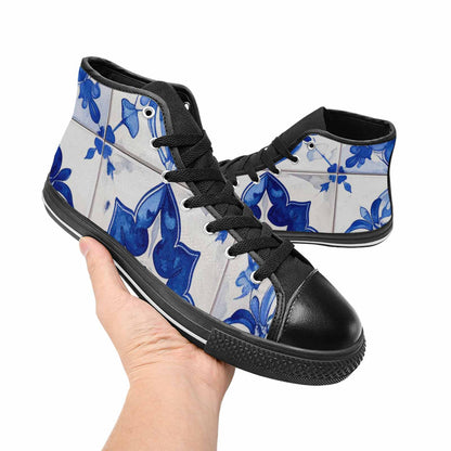 MEN'S Talavera Tile Floral High Top Canvas Dark Academia Custom Sneakers
