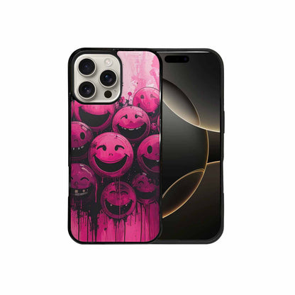 iPhone 16 Pro Max Case — Melting Moon Smiley Black Pink Ink, Customized Protective Case