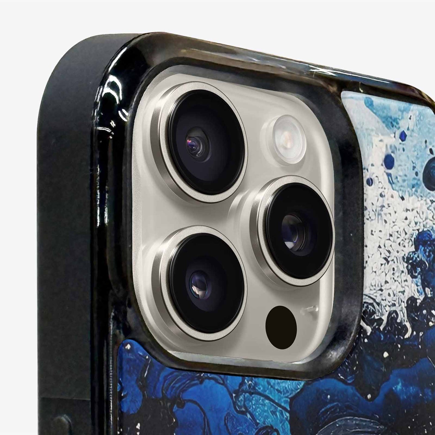 iPhone 16 Pro Case — Nautical Wave Black Blue Ink Wave, Original Design Phone Case