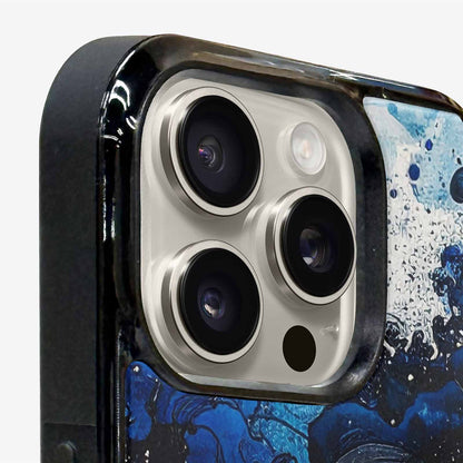 iPhone 16 Pro Case — Nautical Wave Black Blue Ink Wave, Original Design Phone Case