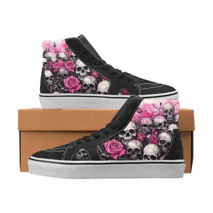 WOMEN'S Skulls Black & Pink Ink High Top Canvas Bold Print Cottagecore Custom Shoes