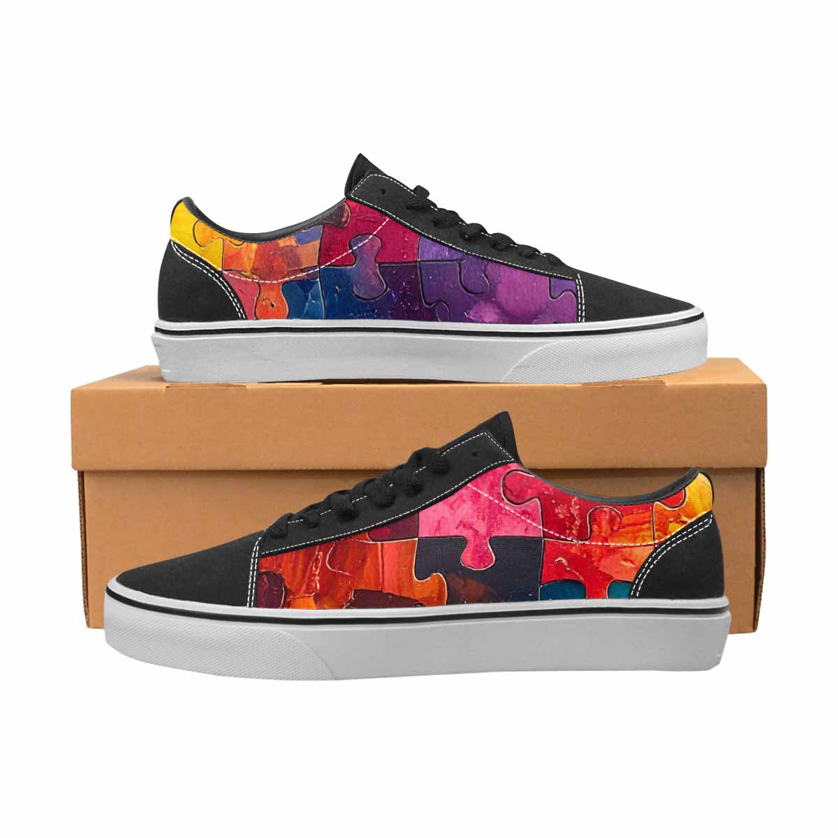 WOMEN'S Autism Puzzle Pieces Lace-Up Canvas Wallpaper Art Sneakers