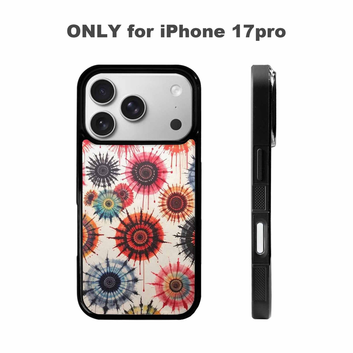 iPhone 17 Pro Case — Tie Dye Swirls Black Red Tie, Personalized Phone Case