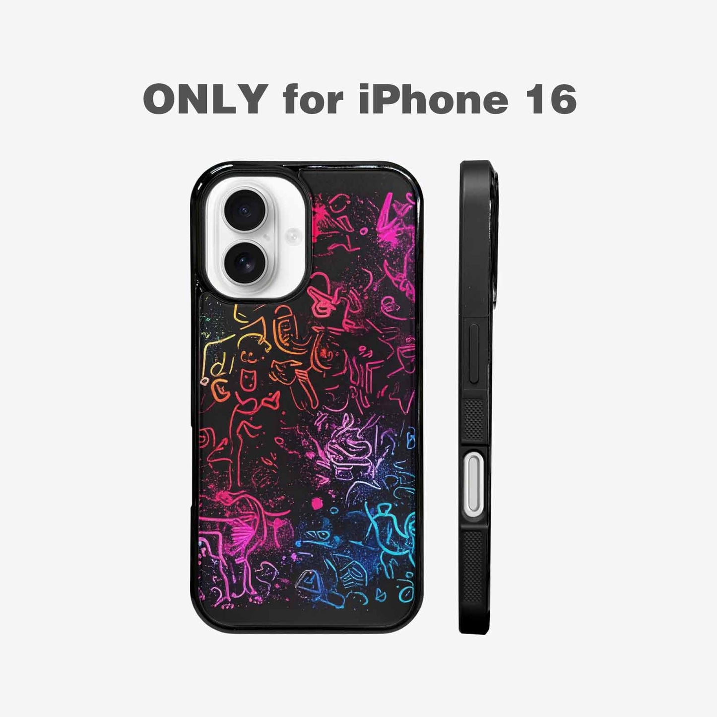 iPhone 16 Case — Neon Glow Outline Icon Pattern Hundreds, Custom Phone Case