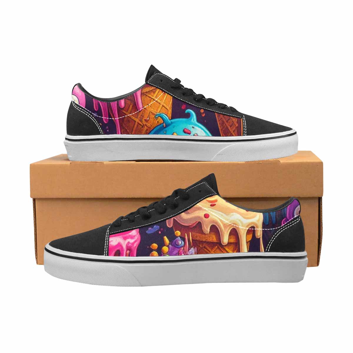 WOMEN'S Melting Ice Cream Monster Lace-Up Canvas Surreal Custom Shoes