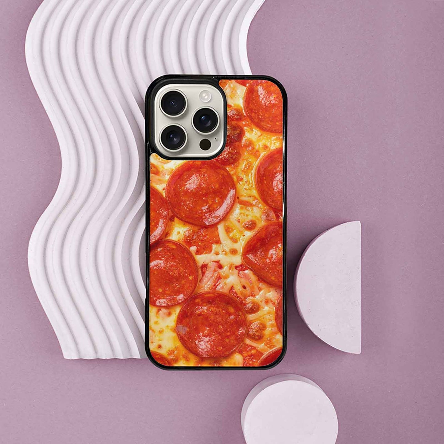 iPhone 16 Pro Max Case — Pepperoni Pizza Background Art Filling Entire, Custom Print Case Cover