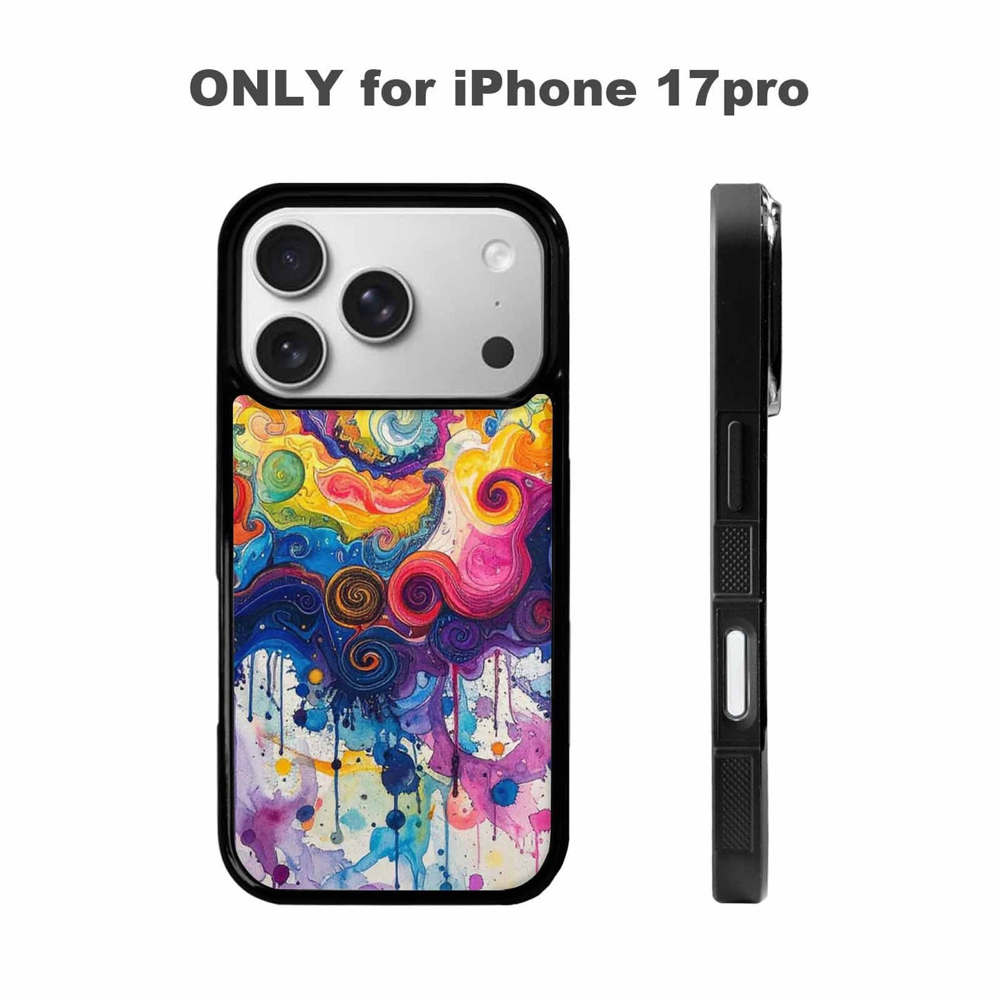 iPhone 17 Pro Case — Tie Dye Swirls Black Blue Tie, Original Design Phone Case