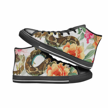 WOMEN'S Floral Snake Print High Top Canvas Vibrant Chaos Custom Shoes
