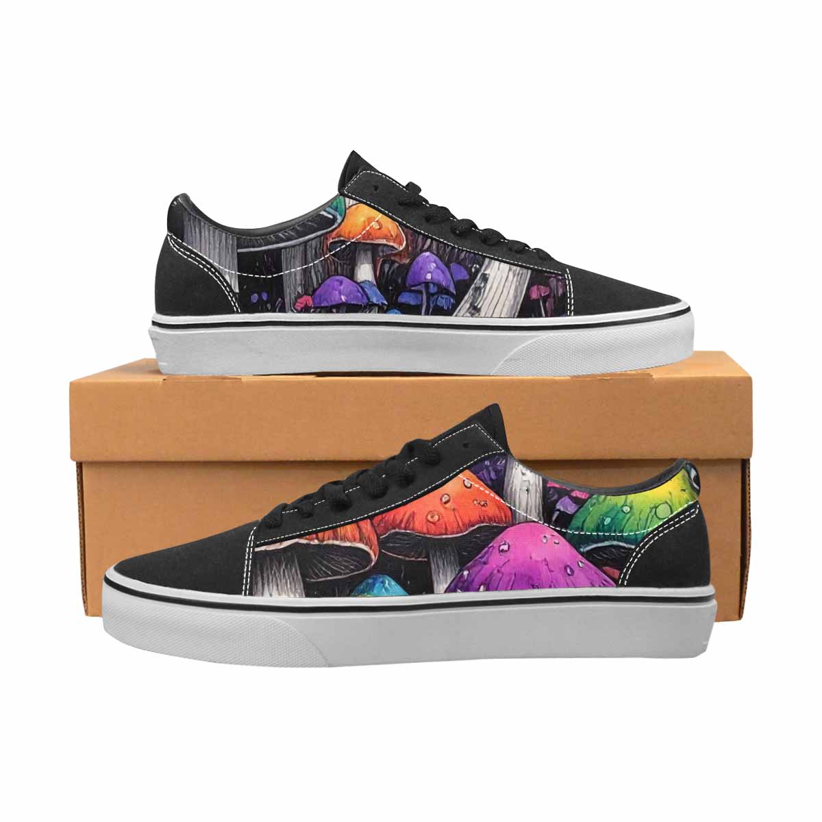 WOMEN'S Rainbow Drip Mushrooms Lace-Up Canvas Cottagecore Sneakers