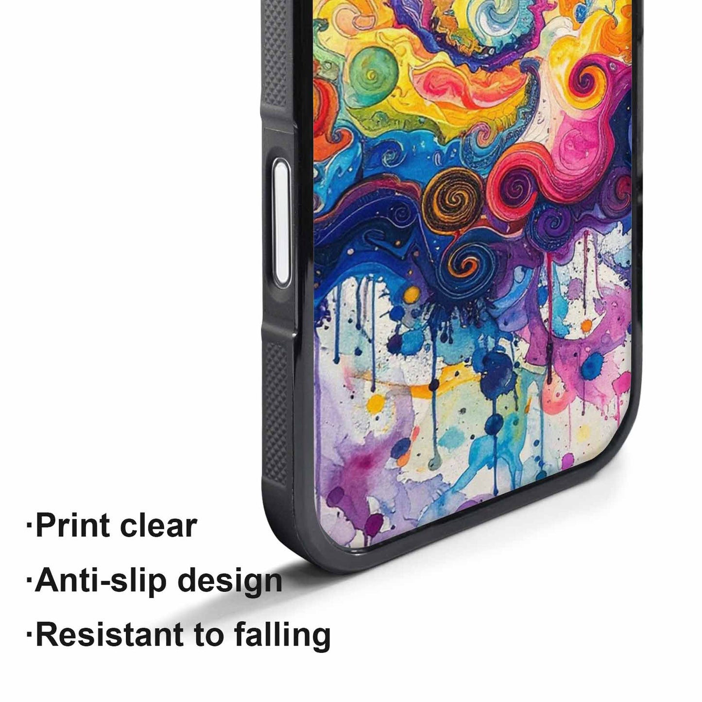 iPhone 17 Pro Case — Tie Dye Swirls Black Blue Tie, Original Design Phone Case