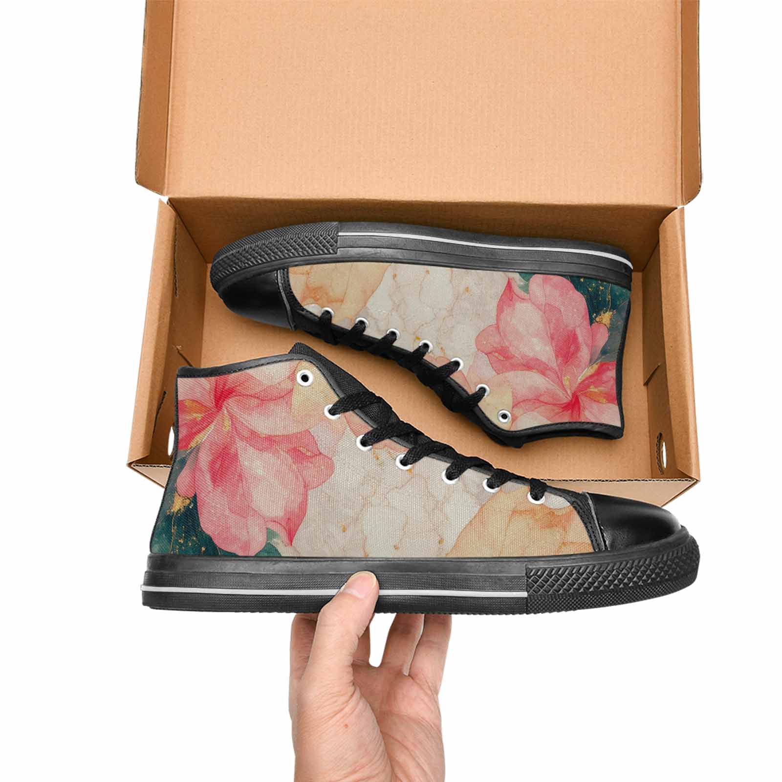 WOMEN'S Marble Floral High Top Canvas Cottagecore Sneakers