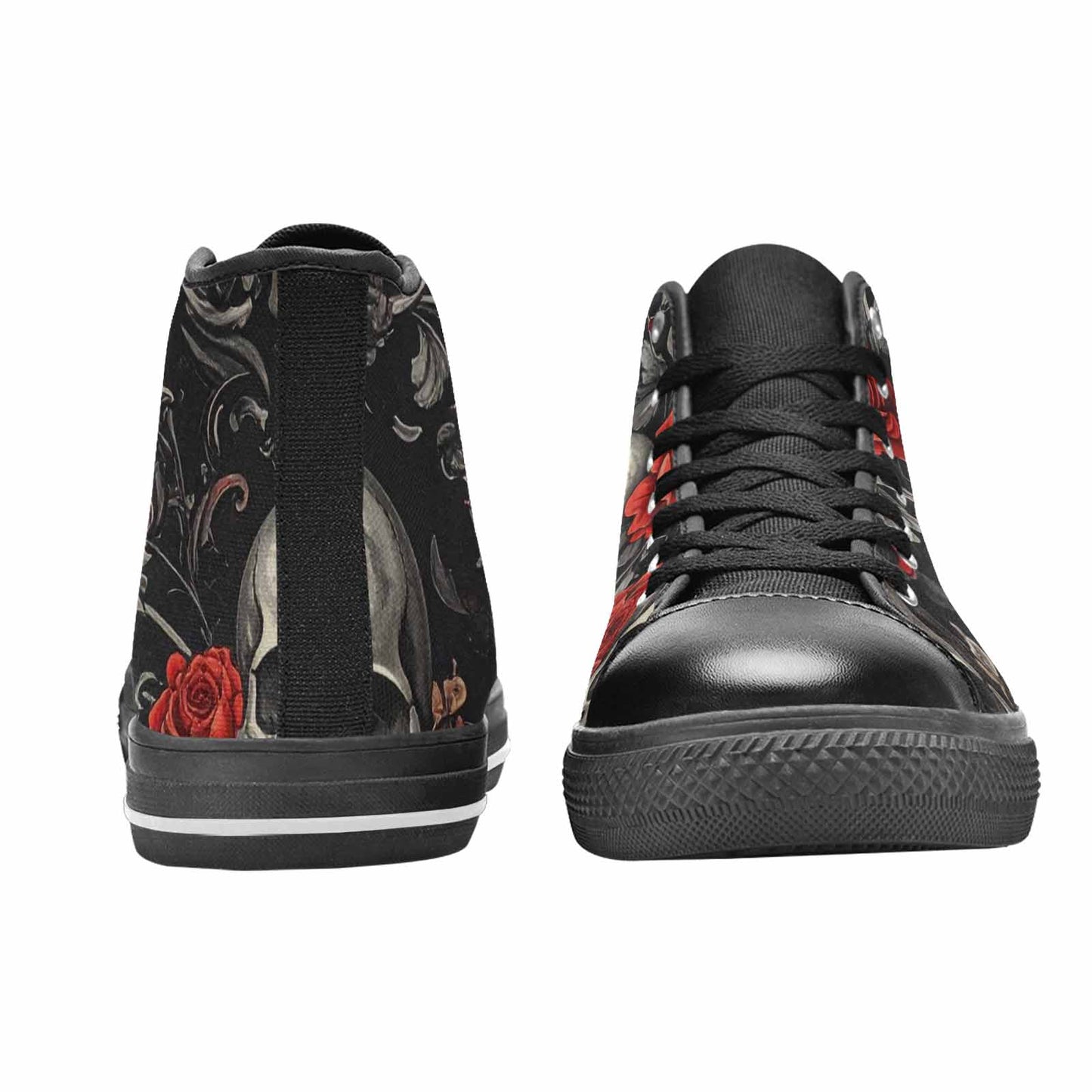 WOMEN'S Skulls Roses Fine Line High Top Canvas Neon Fantasy Shoes