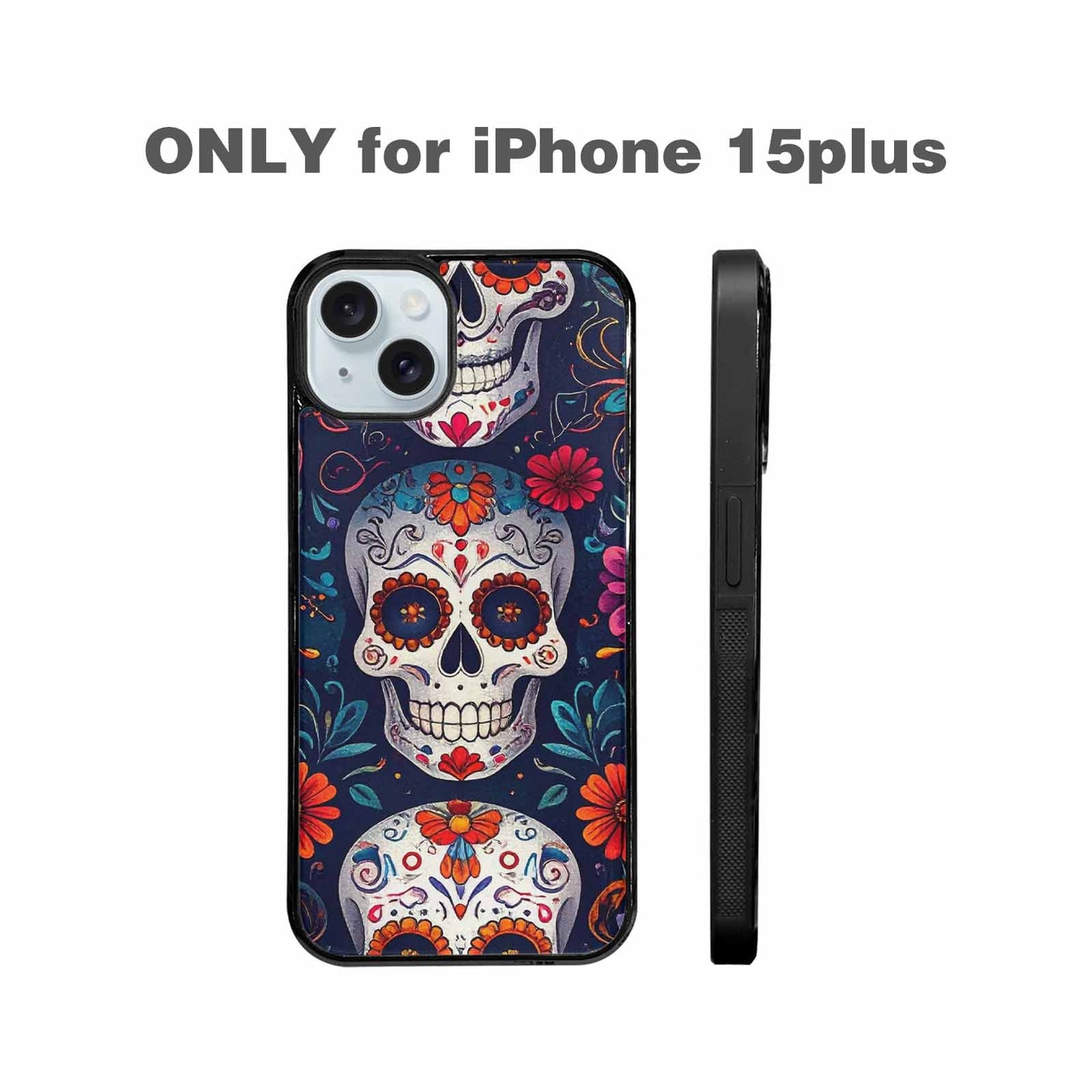 iPhone 15 Plus Case — Day Dead Sugar Skull Art 100s, Original Design Phone Case