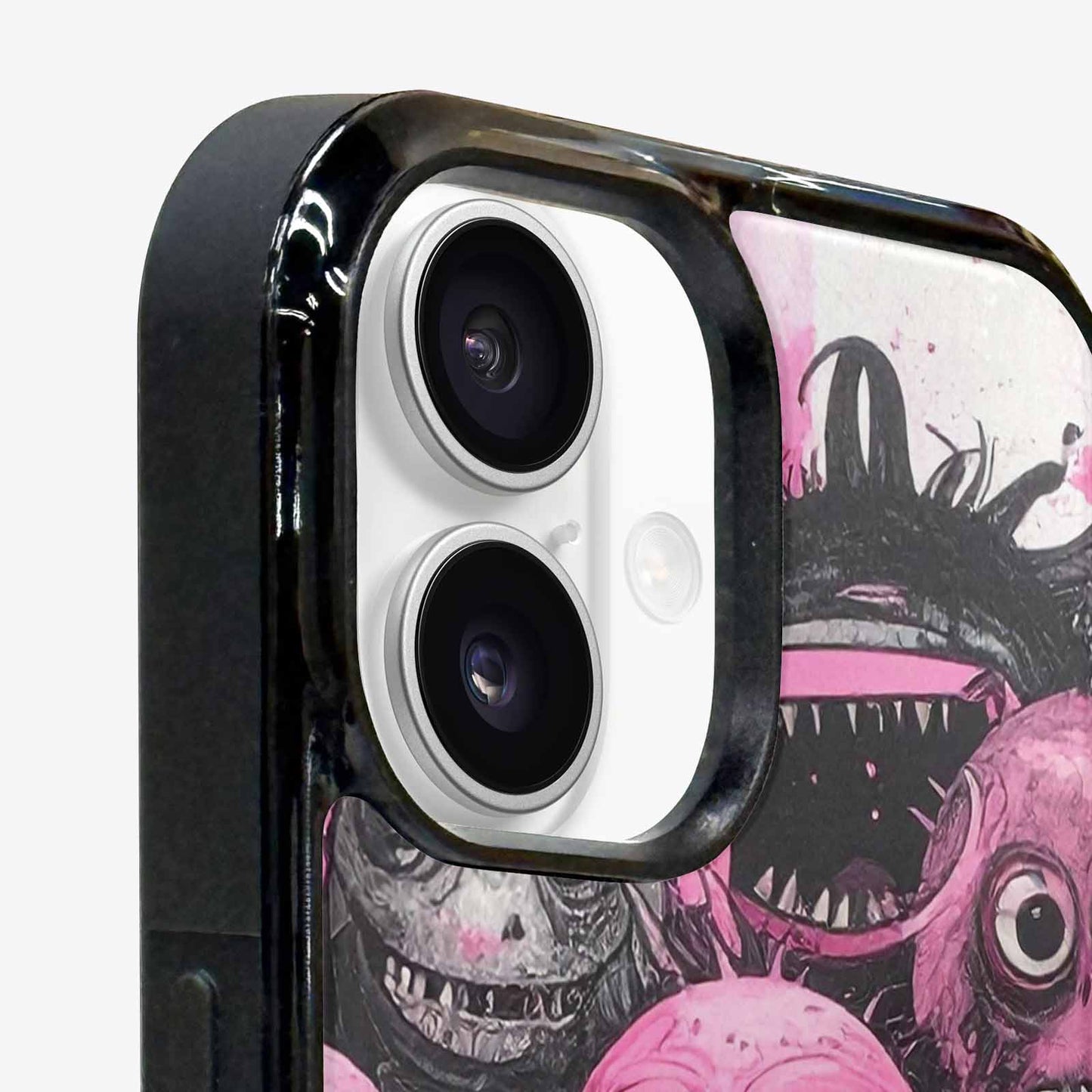 iPhone 16 Plus Case — Monsters General Black Pink Ink Cartoon, Custom Printed Phone Case