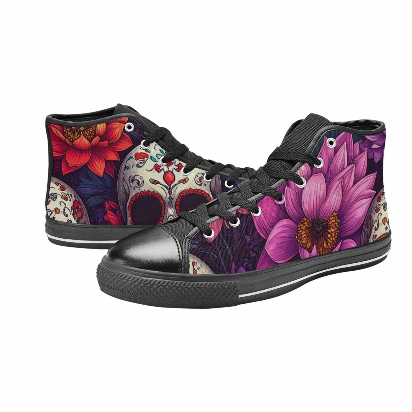 WOMEN'S Lotus Skulls High Top Canvas Wallpaper Art Custom Sneakers