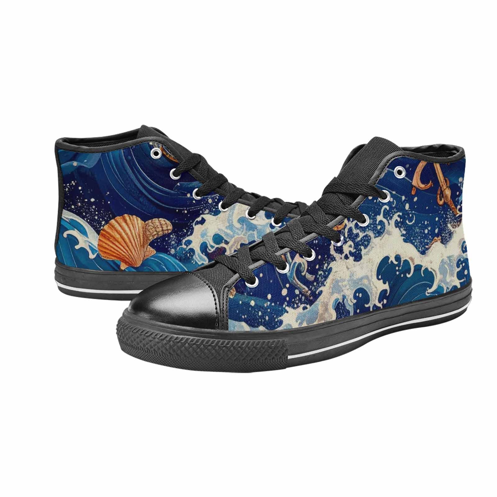 MEN'S Ocean Wave High Top Canvas Cottagecore Custom Shoes