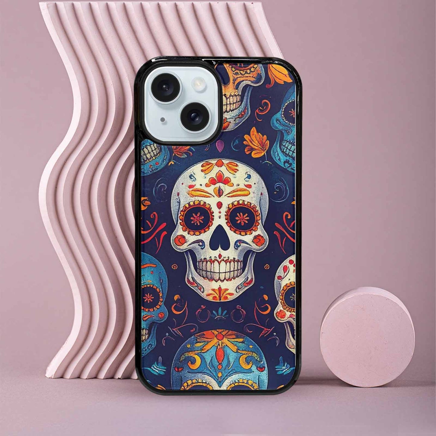 iPhone 15 Case — Day Dead Sugar Skull Art 100s, Customized Protective Case