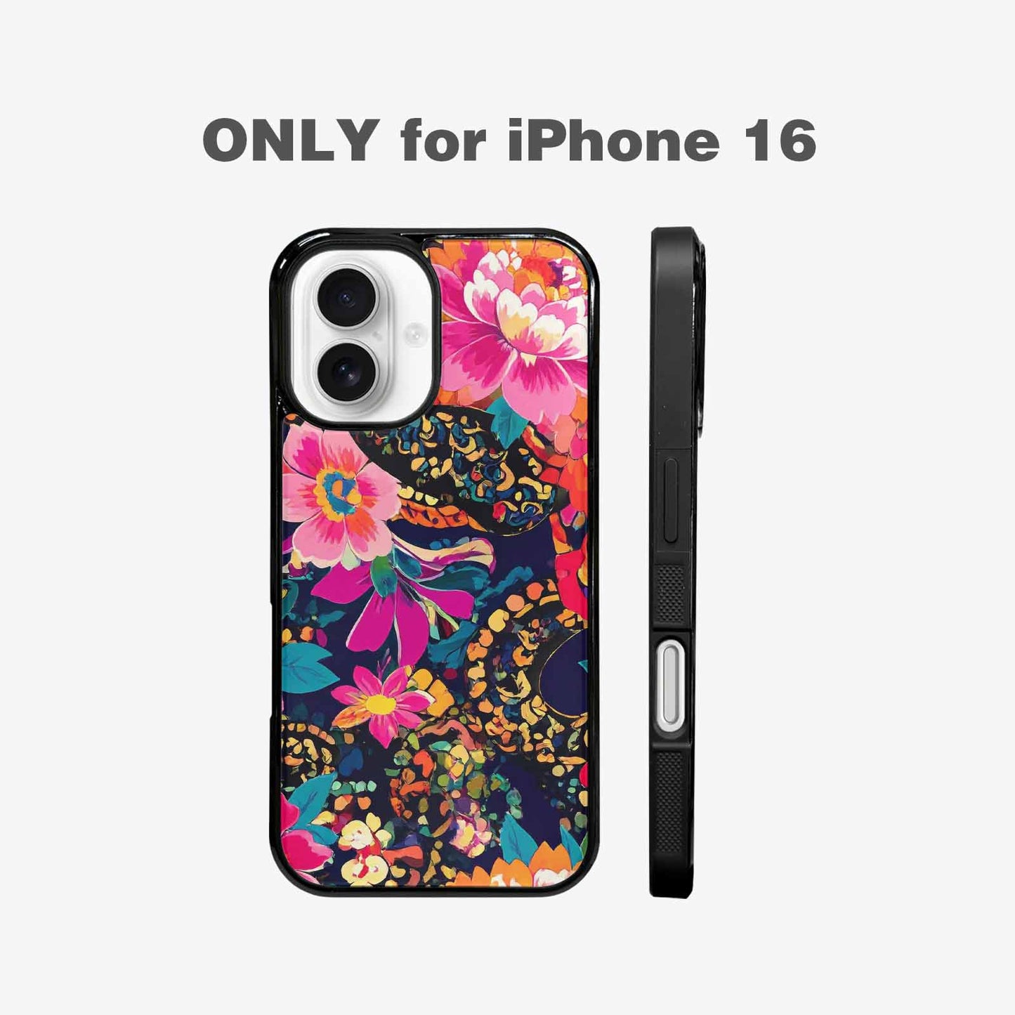 iPhone 16 Case — Floral Snake Print, Custom Print Case Cover