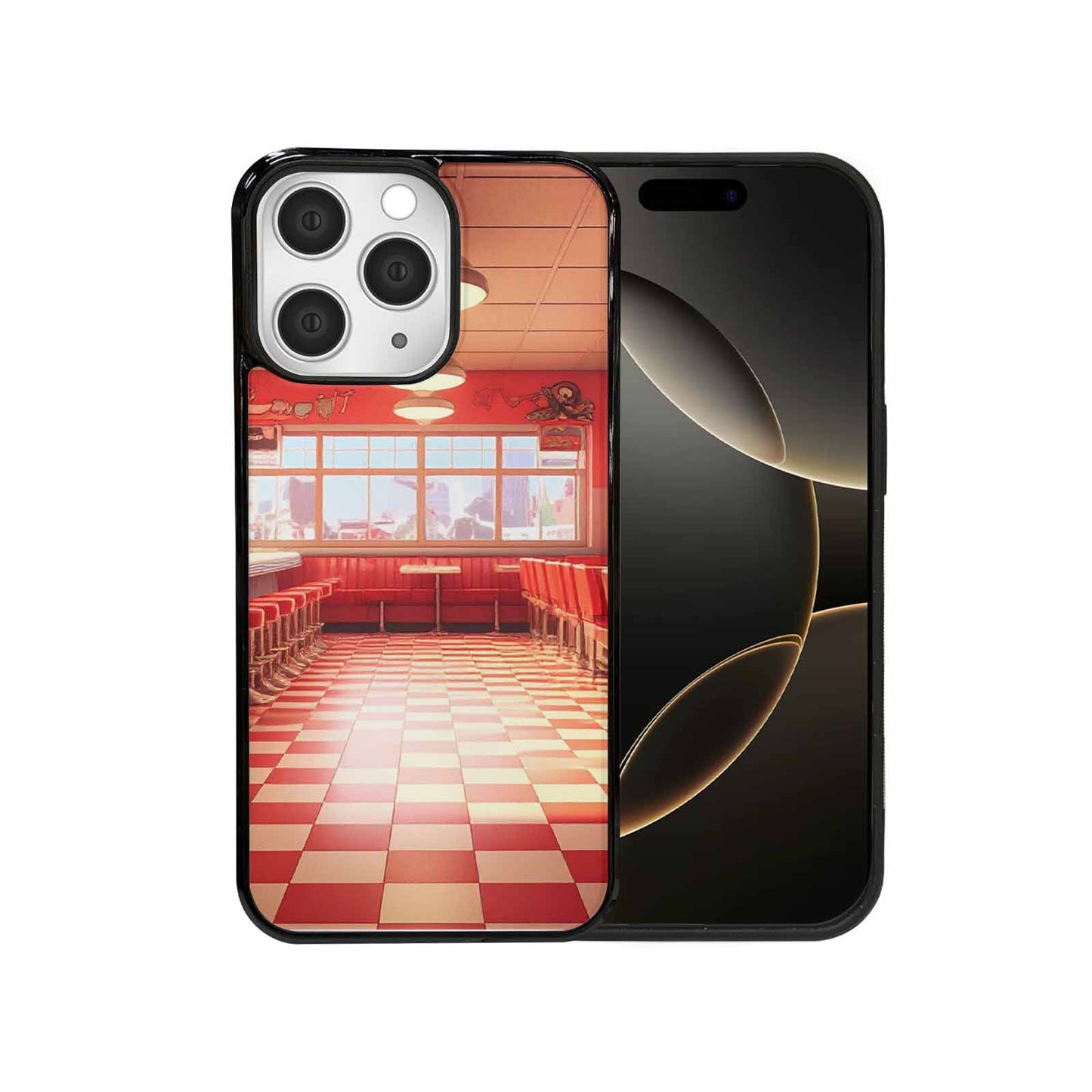 iPhone 15 Pro Max Case — 1950s Diner Cartoon Art Pattern, Custom Designed Case Cover