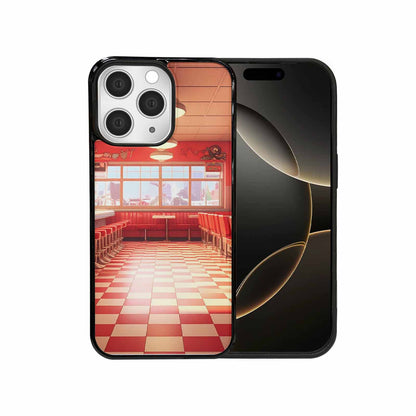 iPhone 15 Pro Max Case — 1950s Diner Cartoon Art Pattern, Custom Designed Case Cover