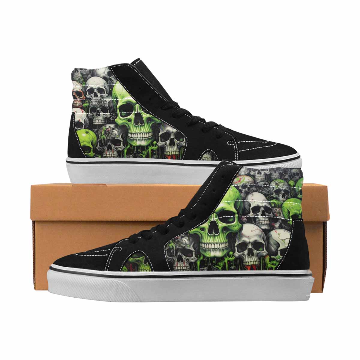 MEN'S Skulls Black & Green Ink High Top Canvas Boutique Melting Art Custom Kicks