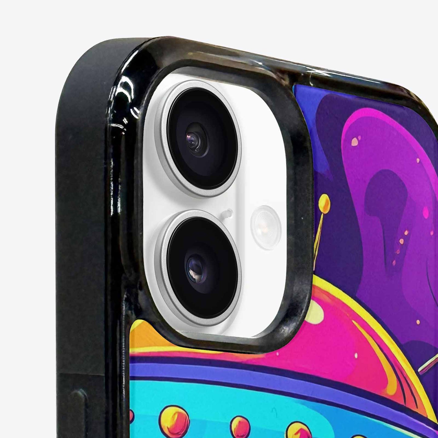 iPhone 16 Plus Case — Alien Ufo Cartoon Art Pattern Groovy, Custom Made Phone Cover