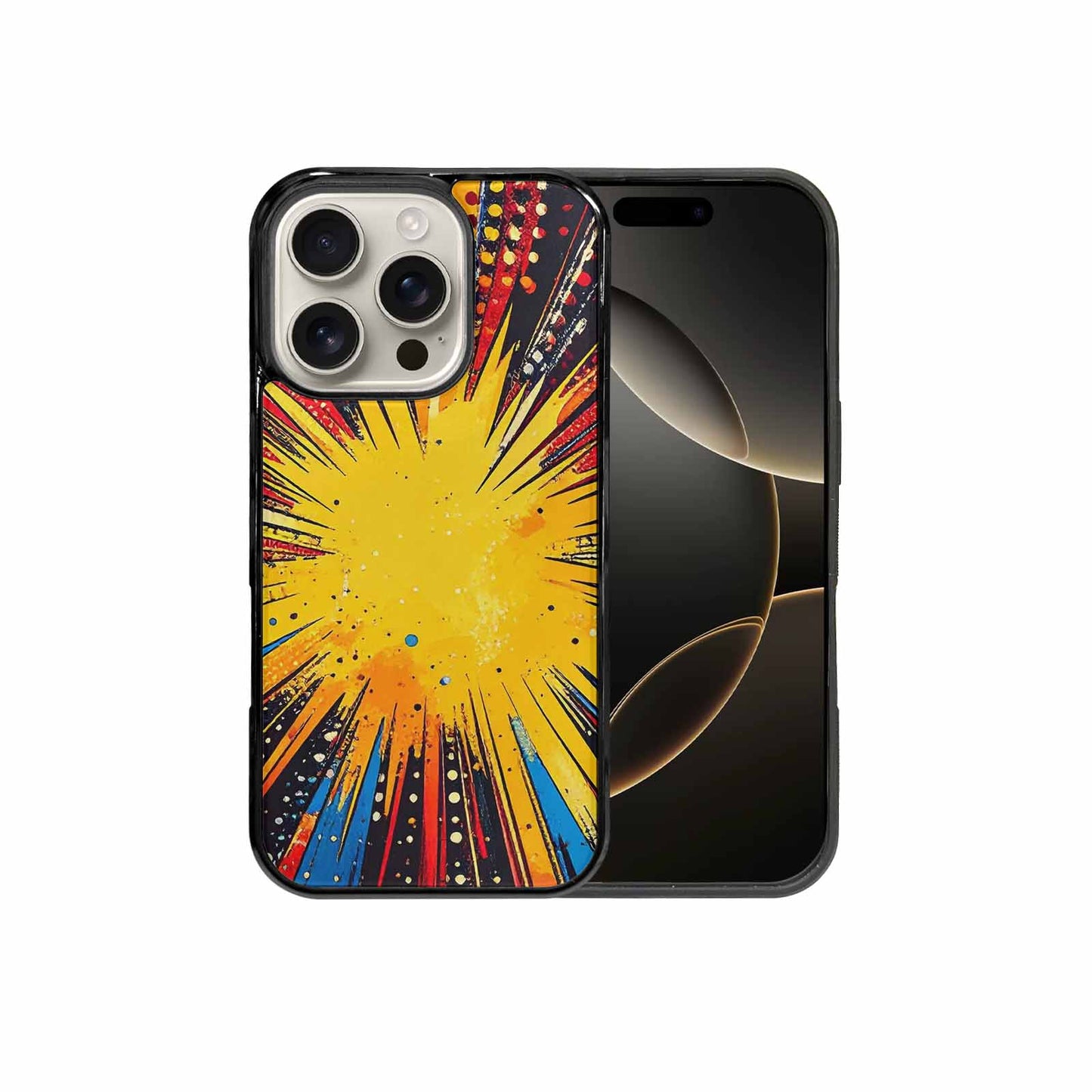iPhone 16 Pro Case — Comic Halftone Comic Bursts Pattern Hundreds, Custom Print Case Cover