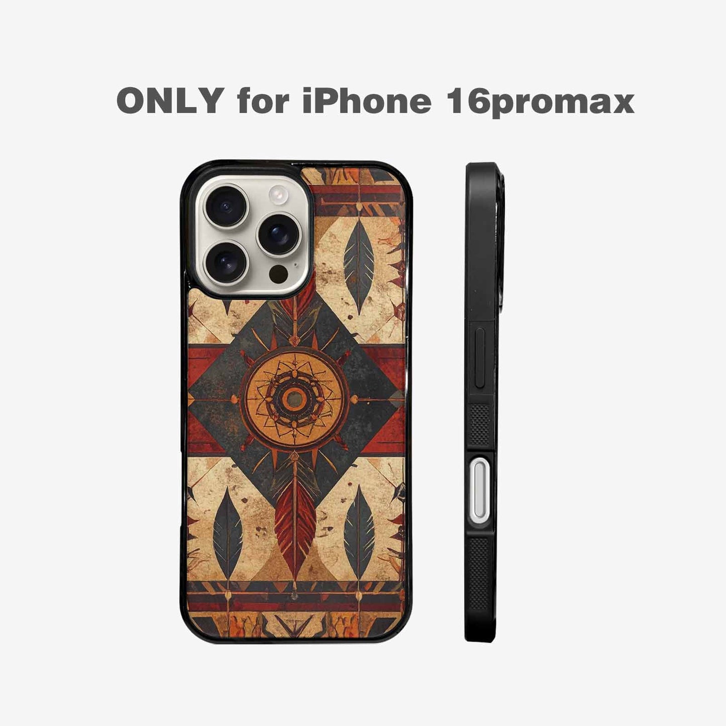 iPhone 16 Pro Max Case — Native American Geometric Pattern Arrows Feathers, Customized Protective Case