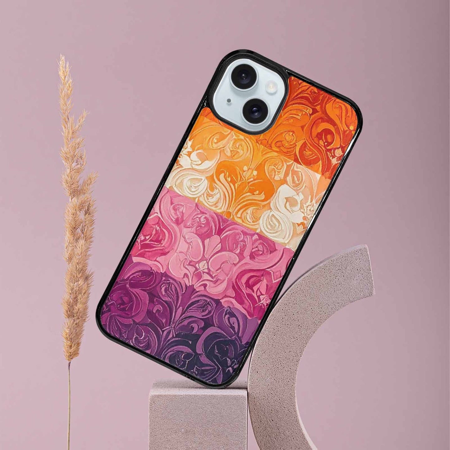 iPhone 15 Plus Case — Lesbian Flag Color Theme Small Rainbow, Custom Printed Phone Case