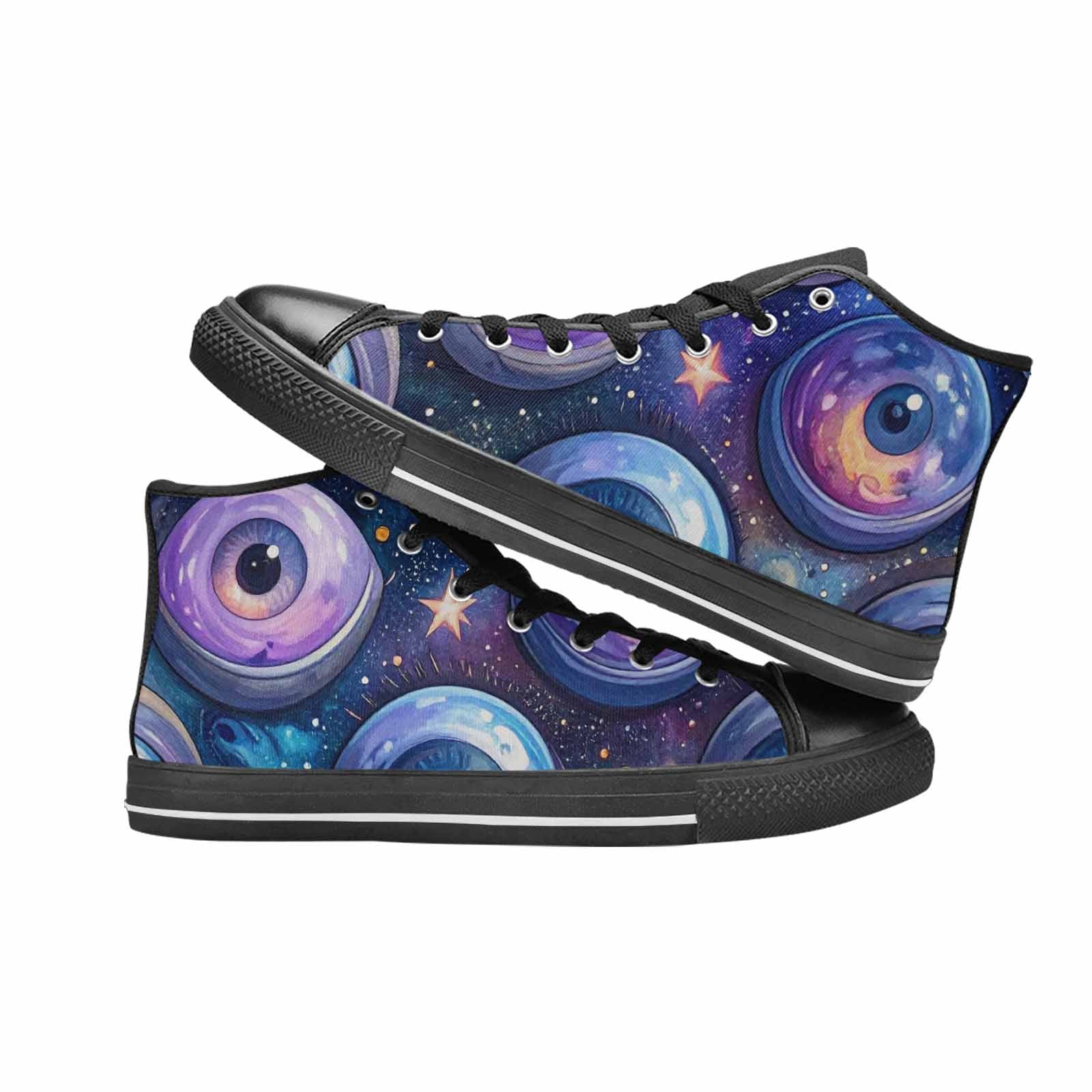 WOMEN'S Cartoon Eyeballs Galaxy High Top Canvas Grunge Custom Shoes
