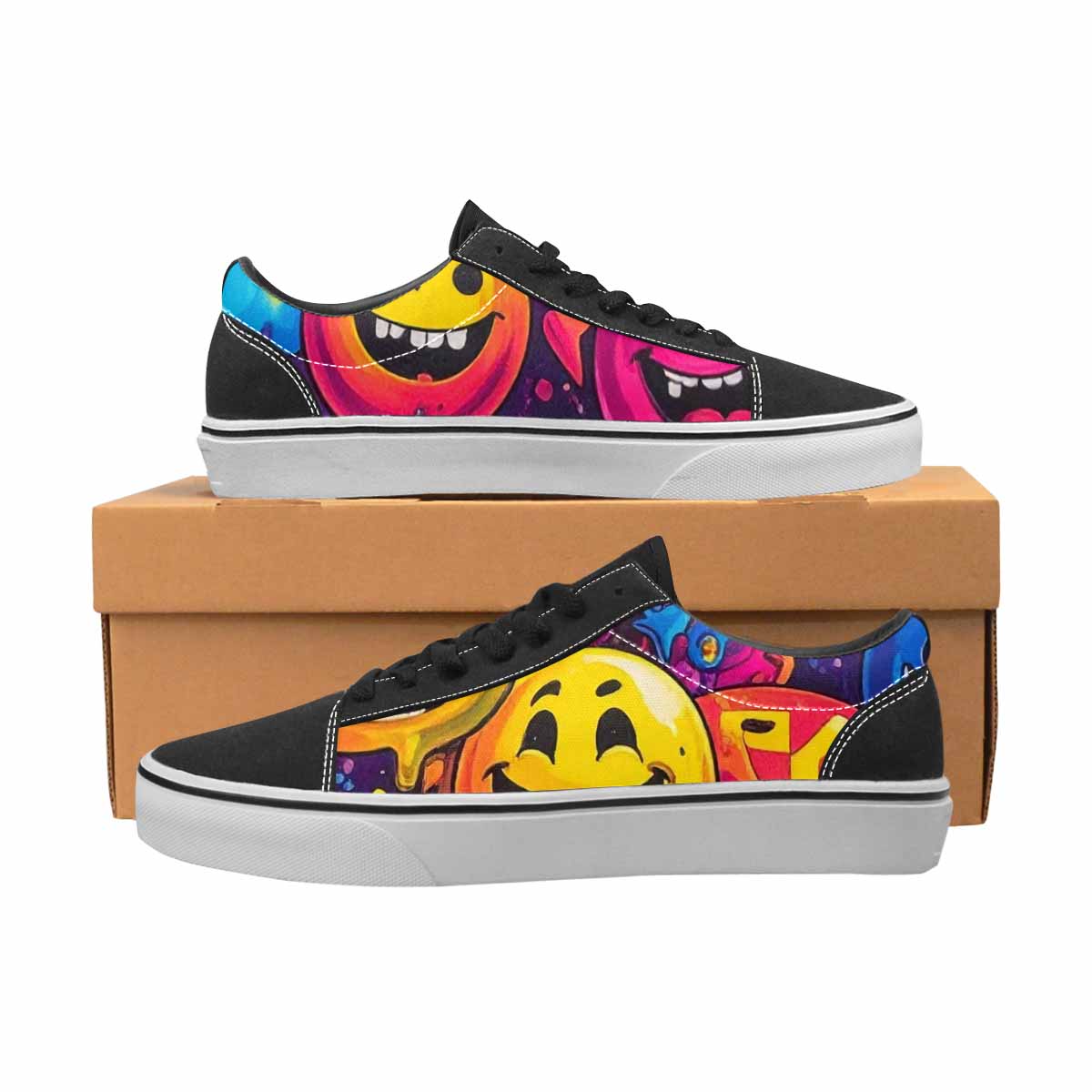 MEN'S Yellow Smiley Face Canvas Lace-Up Vivid Custom Sneakers