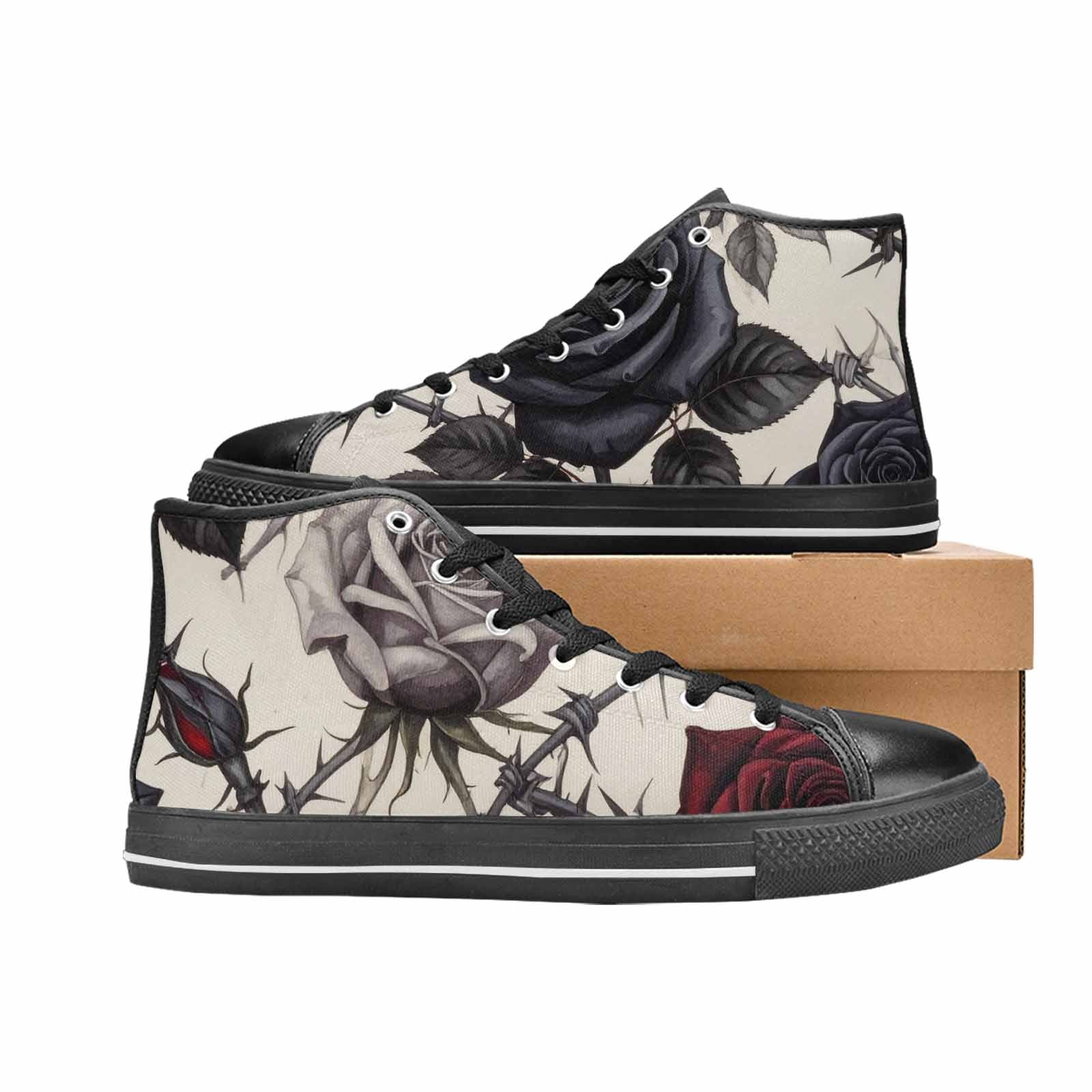 MEN'S Black Gothic Rose High Top Canvas Vibrant Chaos Shoes