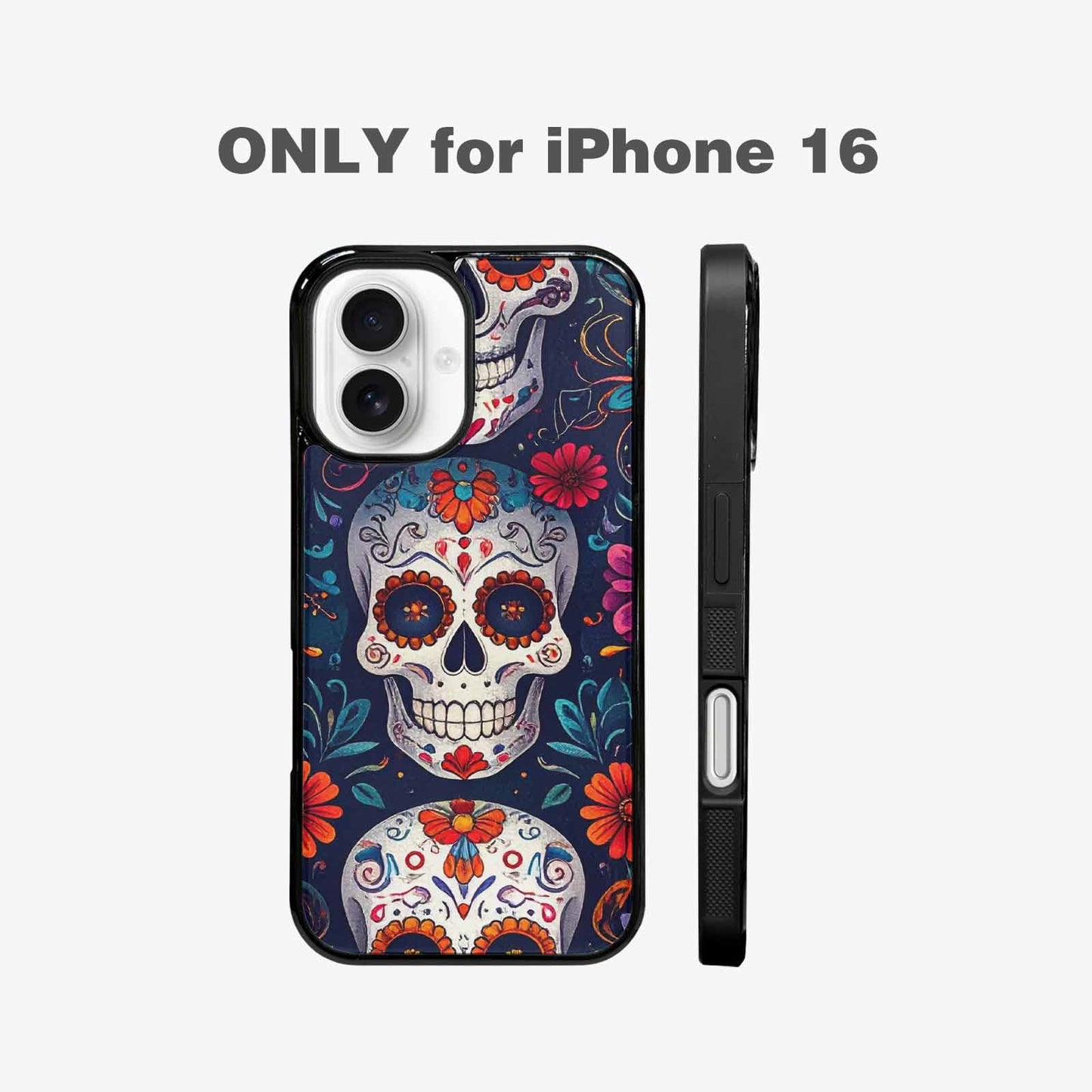 iPhone 16 Case — Day Dead Sugar Skull Art 100s, Custom Art Phone Cover