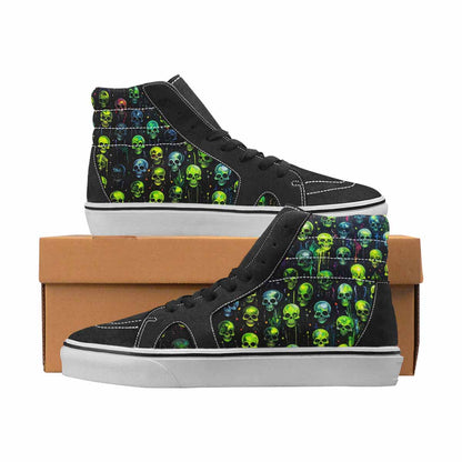 WOMEN'S Skulls Neon Green Glow High Top Canvas Graphic Print Wallpaper Art Limited Edition Sneakers