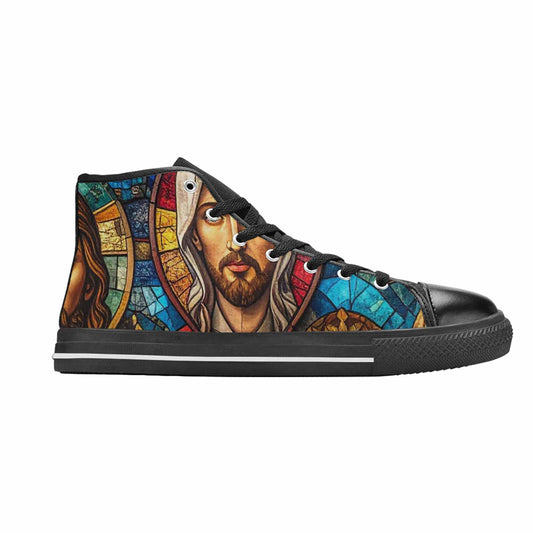 WOMEN'S Jesus Face Small High Top Canvas Surreal Custom Sneakers