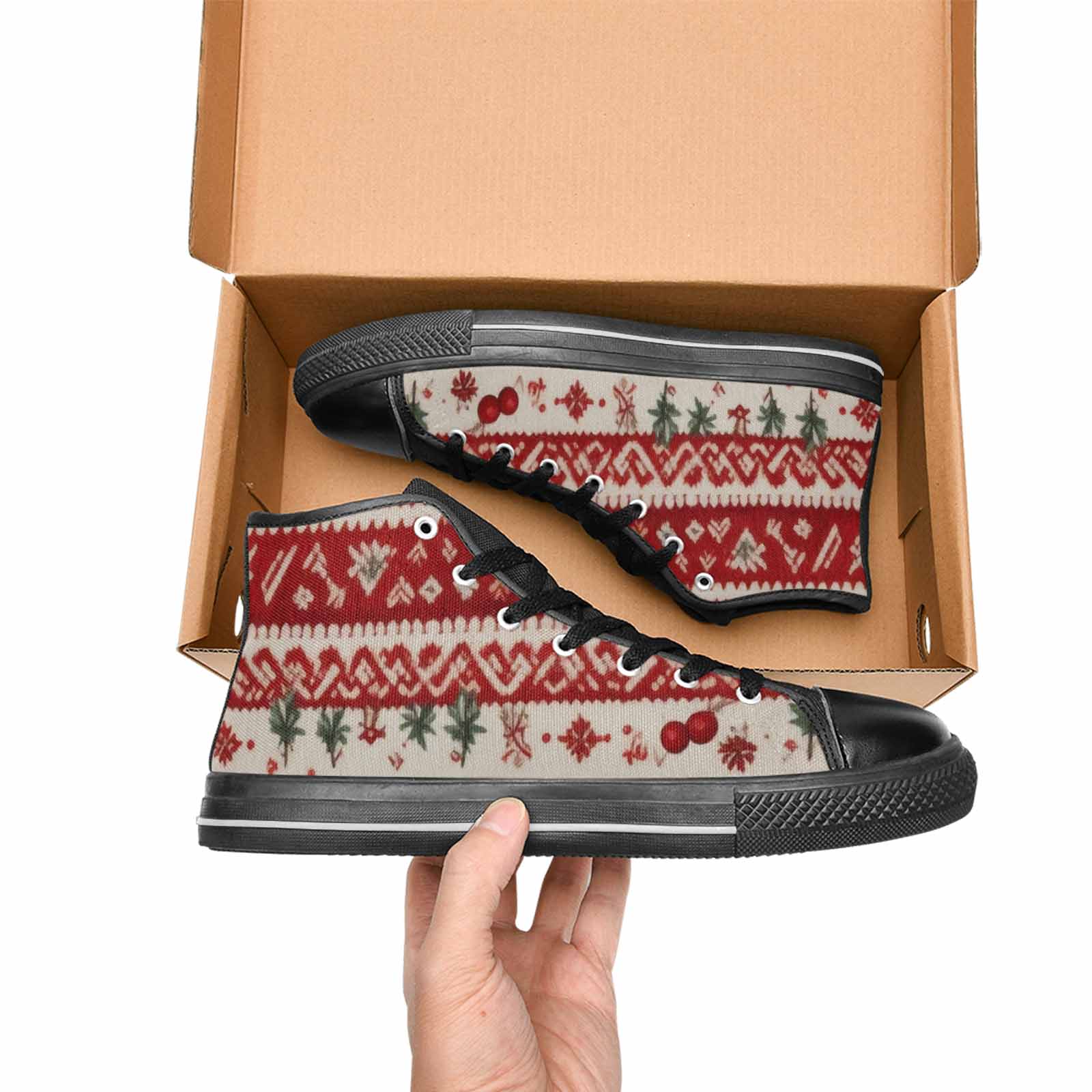 WOMEN'S Christmas Holly Snowflake High Top Canvas Vibrant Chaos Custom Shoes