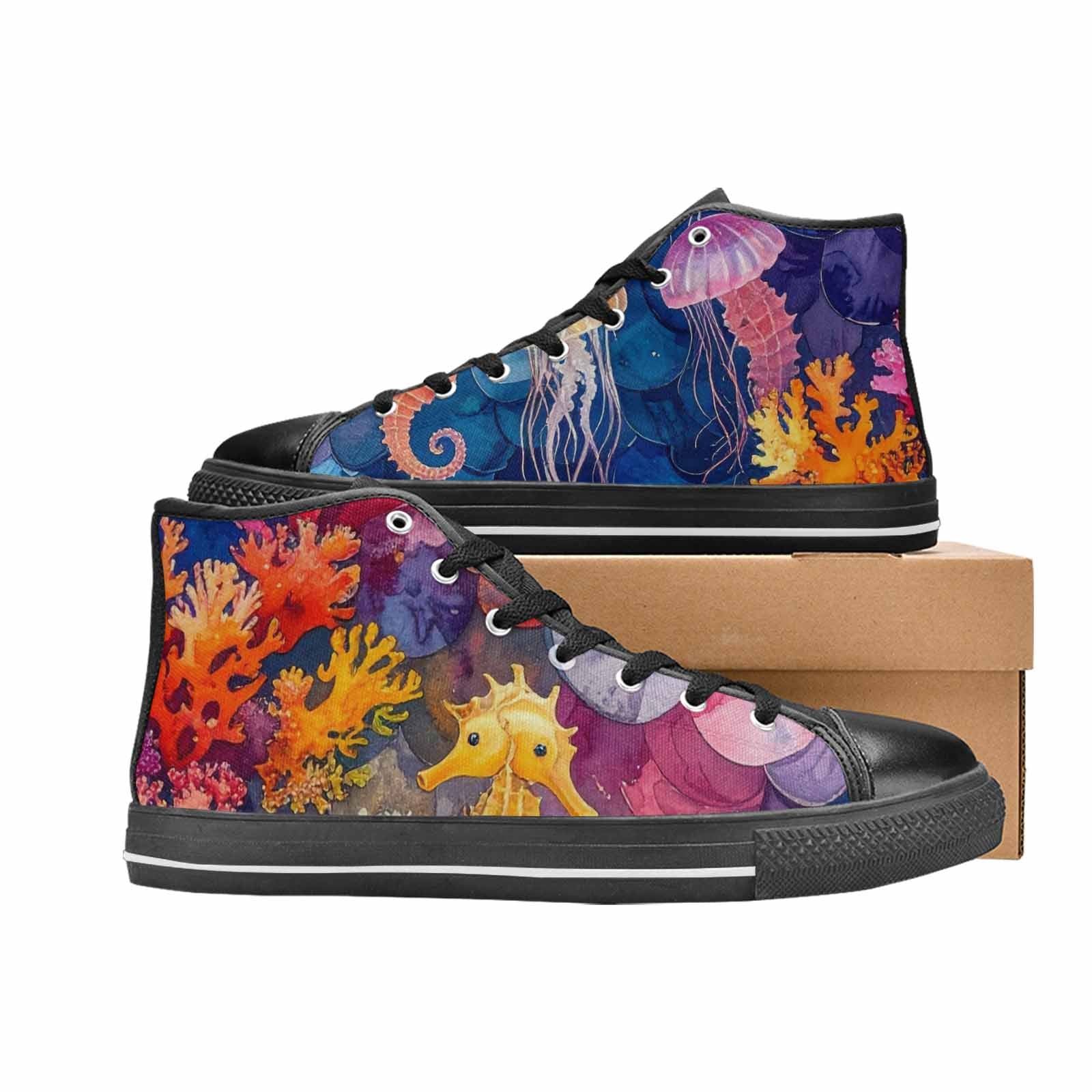 WOMEN'S Fish Scale Coral High Top Canvas Y2K Custom Sneakers