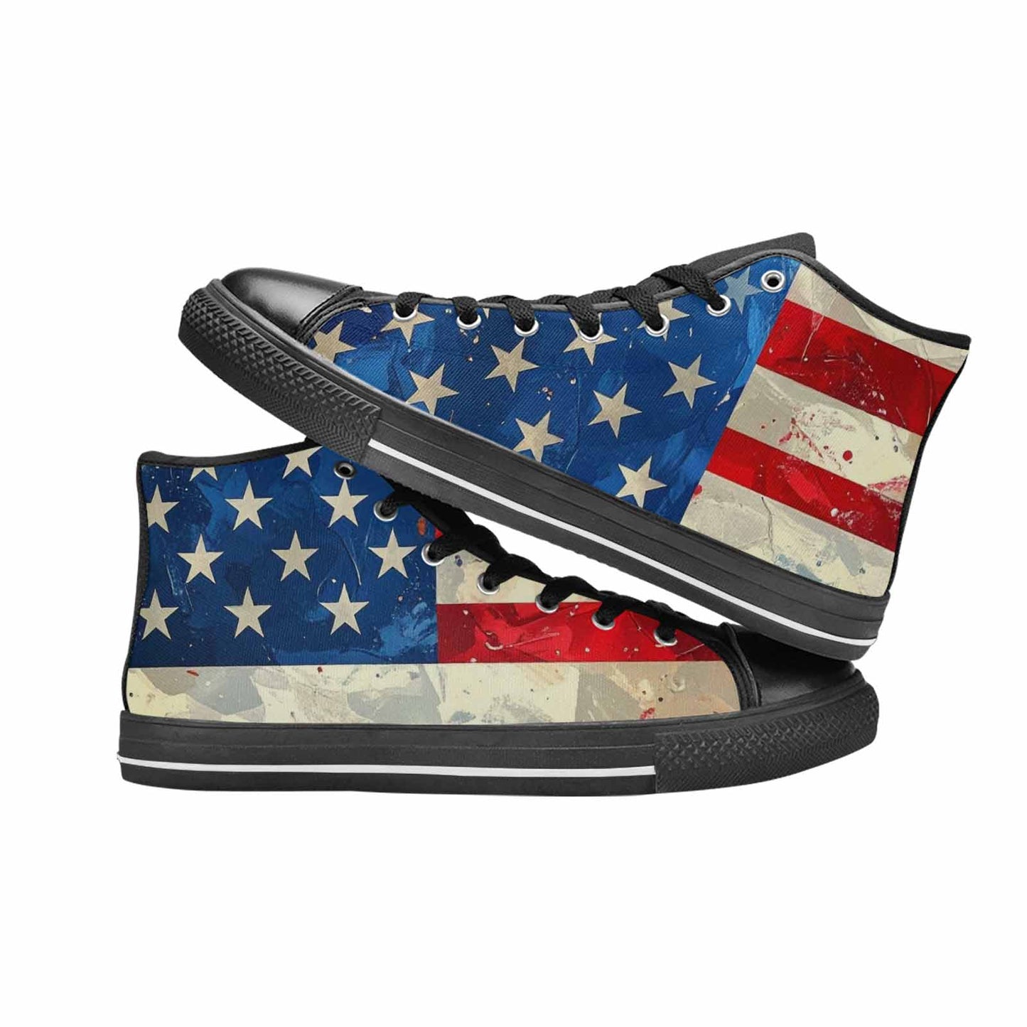 MEN'S American Flag Stars High Top Canvas Vibrant Chaos Custom Sneakers