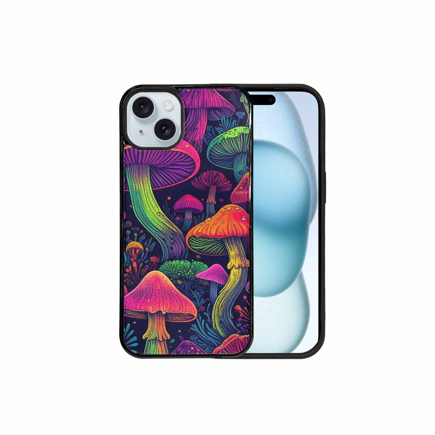 iPhone 15 Plus Case — Mushroom Psychedelic Art Seamless Pattern Vibrant, Custom Print Case Cover