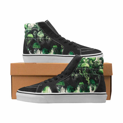 WOMEN'S Sea Creatures Black & Green Ink High Top Canvas Graphic Print Vivid Custom Printed Shoes