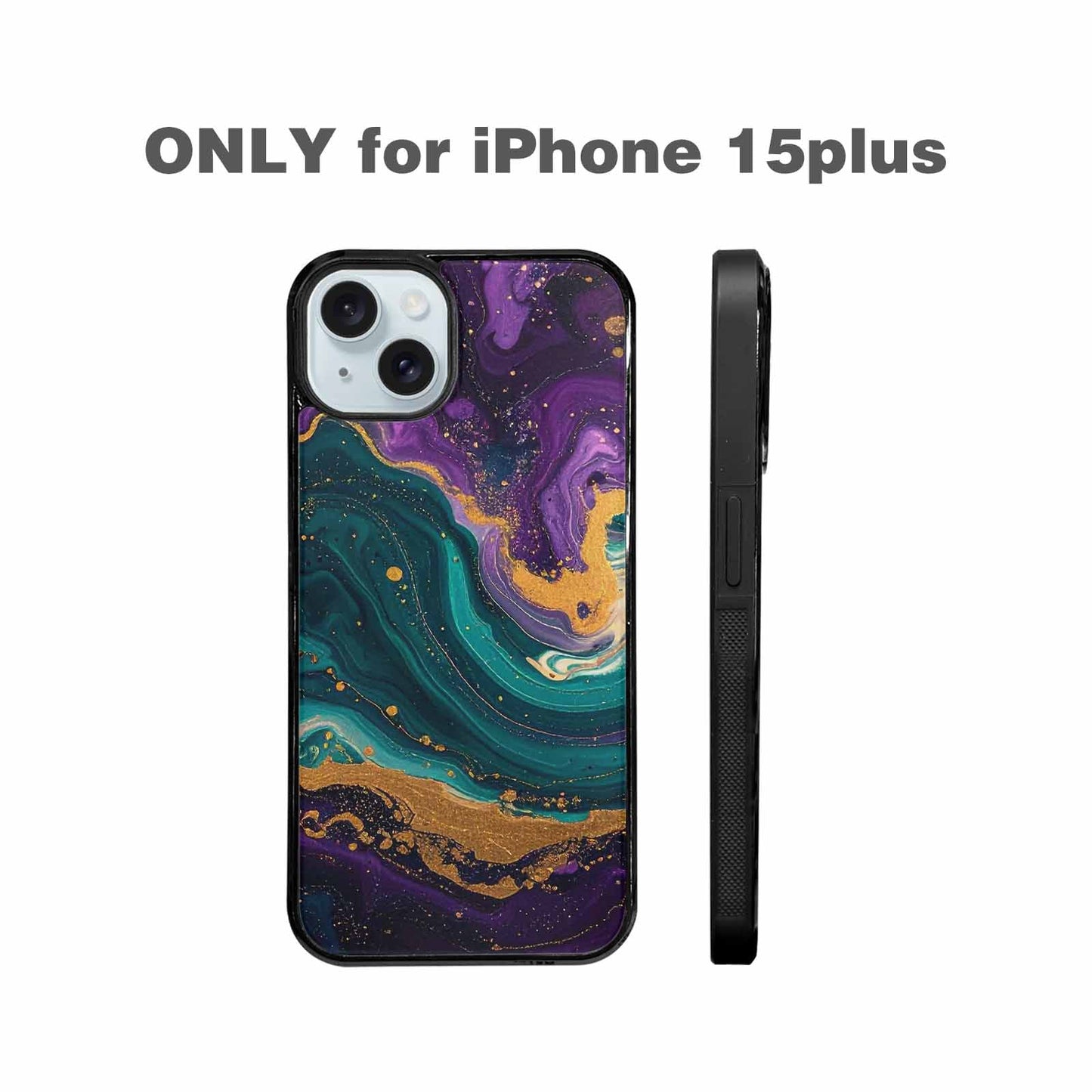 iPhone 15 Plus Case — Marbled Swirl Texture Blended With Galaxy, Custom Printed Phone Case
