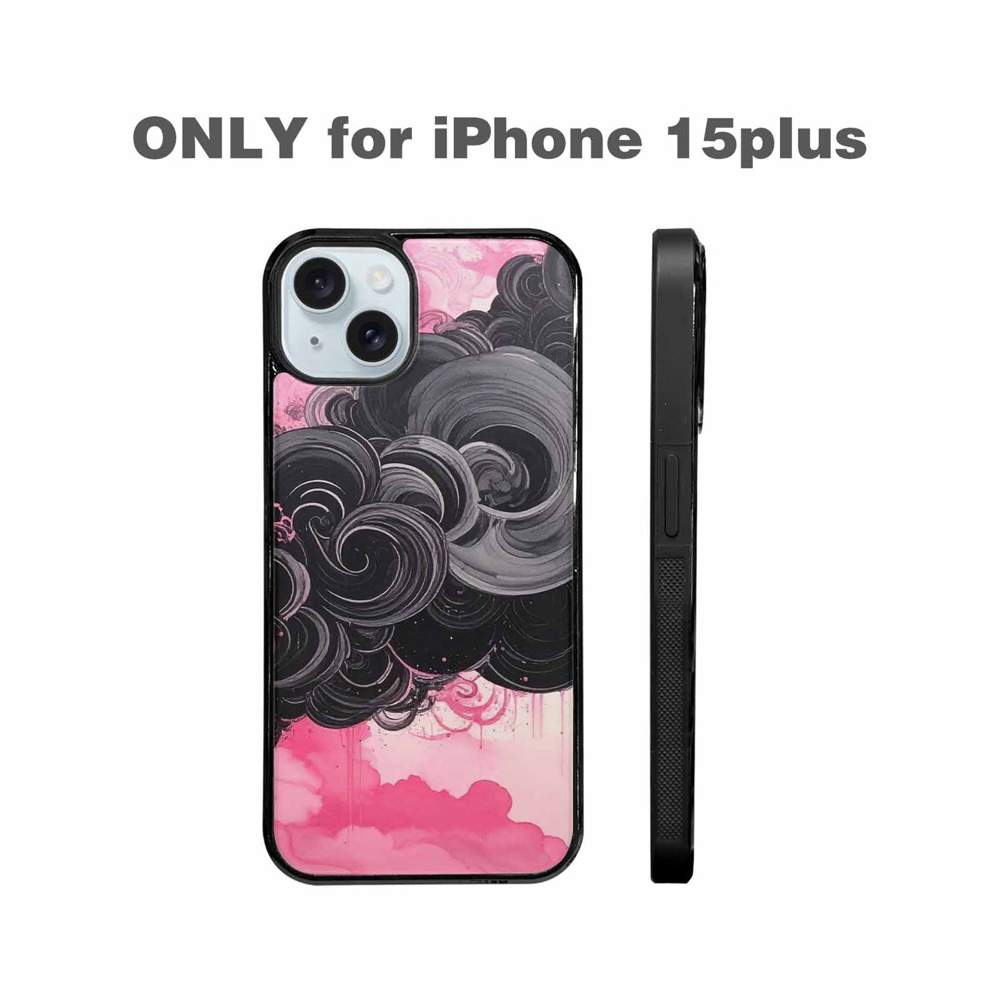 iPhone 15 Plus Case — Van Gogh Swirl Black Pink Ink, Custom Designed Case Cover