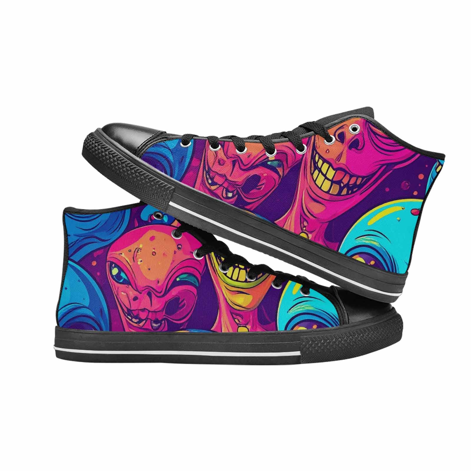MEN'S Alien Ufo Cartoon High Top Canvas Vibrant Chaos Shoes