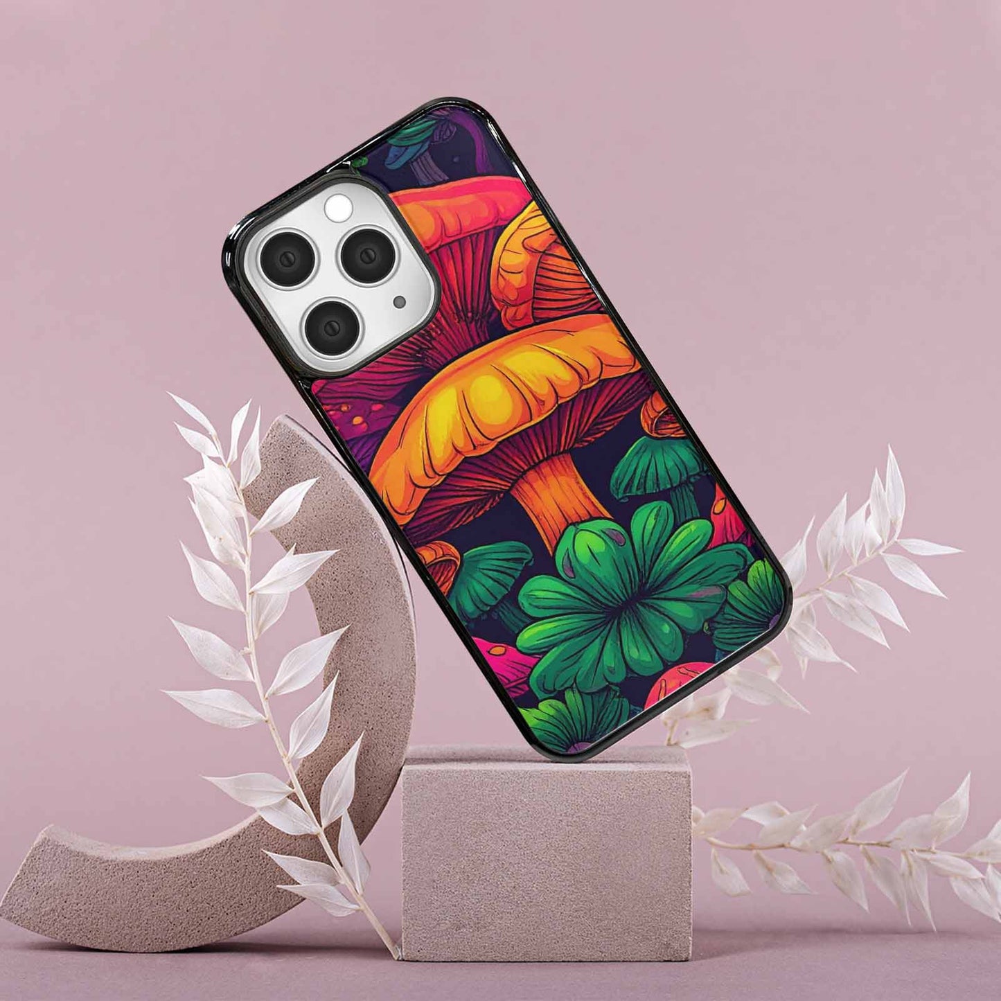 iPhone 15 Pro Max Case — Psychedelic Mushroom Cartoon Pattern, Custom Designed Case Cover