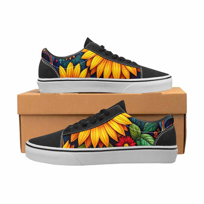 WOMEN'S Sunflower Skulls Print Canvas Lace-Up Surreal Shoes